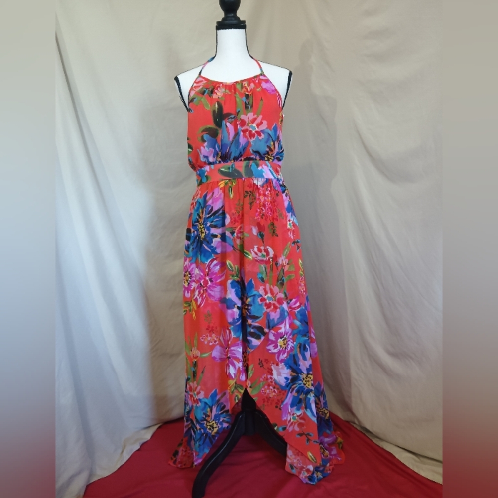 Bisou Bisou Michele Bohbot halter hi-low dress. Sheer with lining size 6